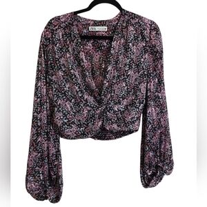 Zara Floral Blouse with Black and Pink Hues